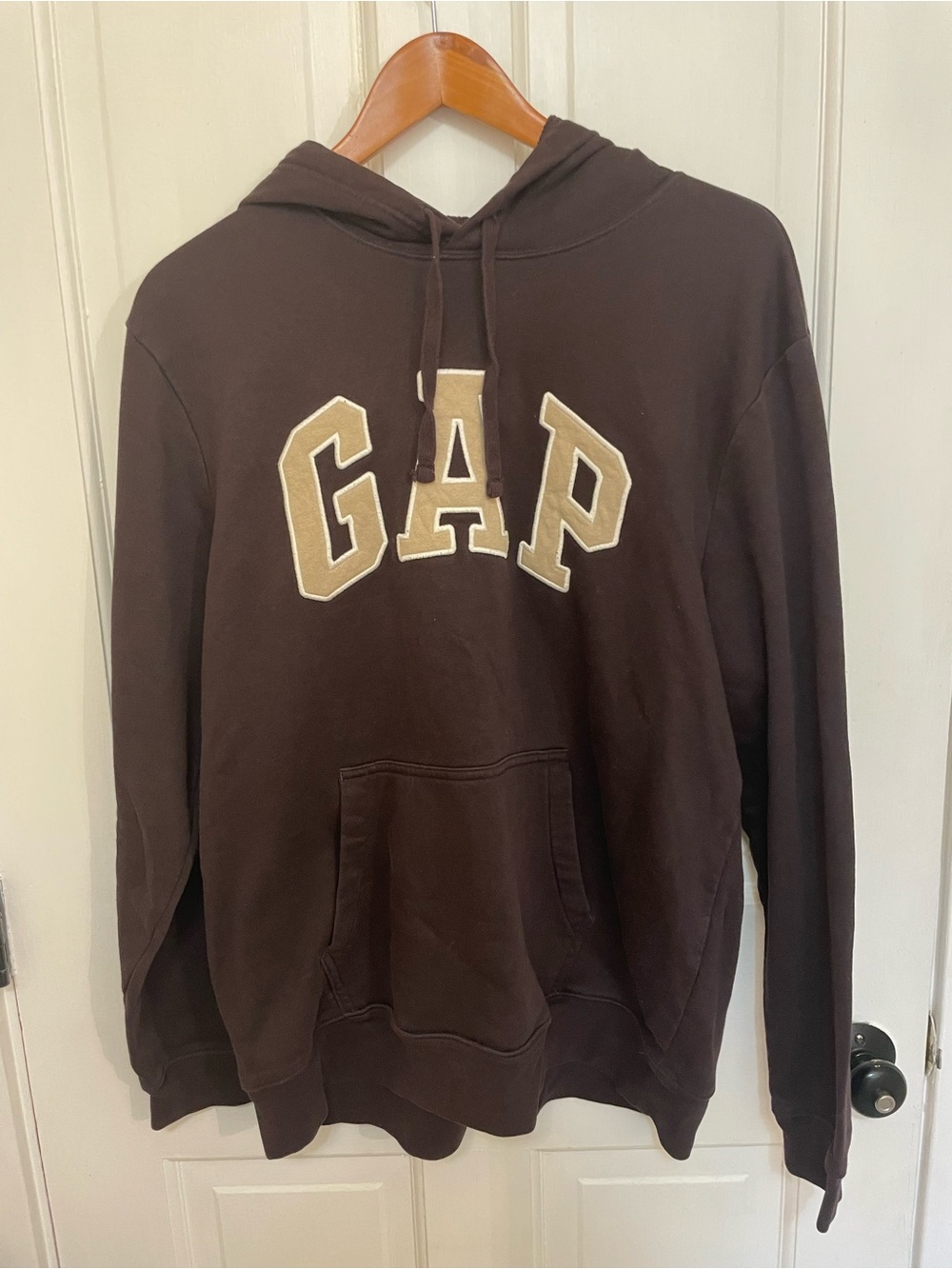 GAP Brown Pullover Hoodie with Tan Logo Applique